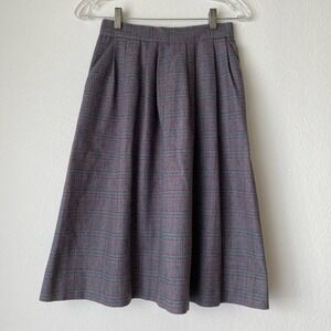 VTGn Glenora Plaid ALine Midi Skirt sz M Wool Pleated Pockets Retro Preppy